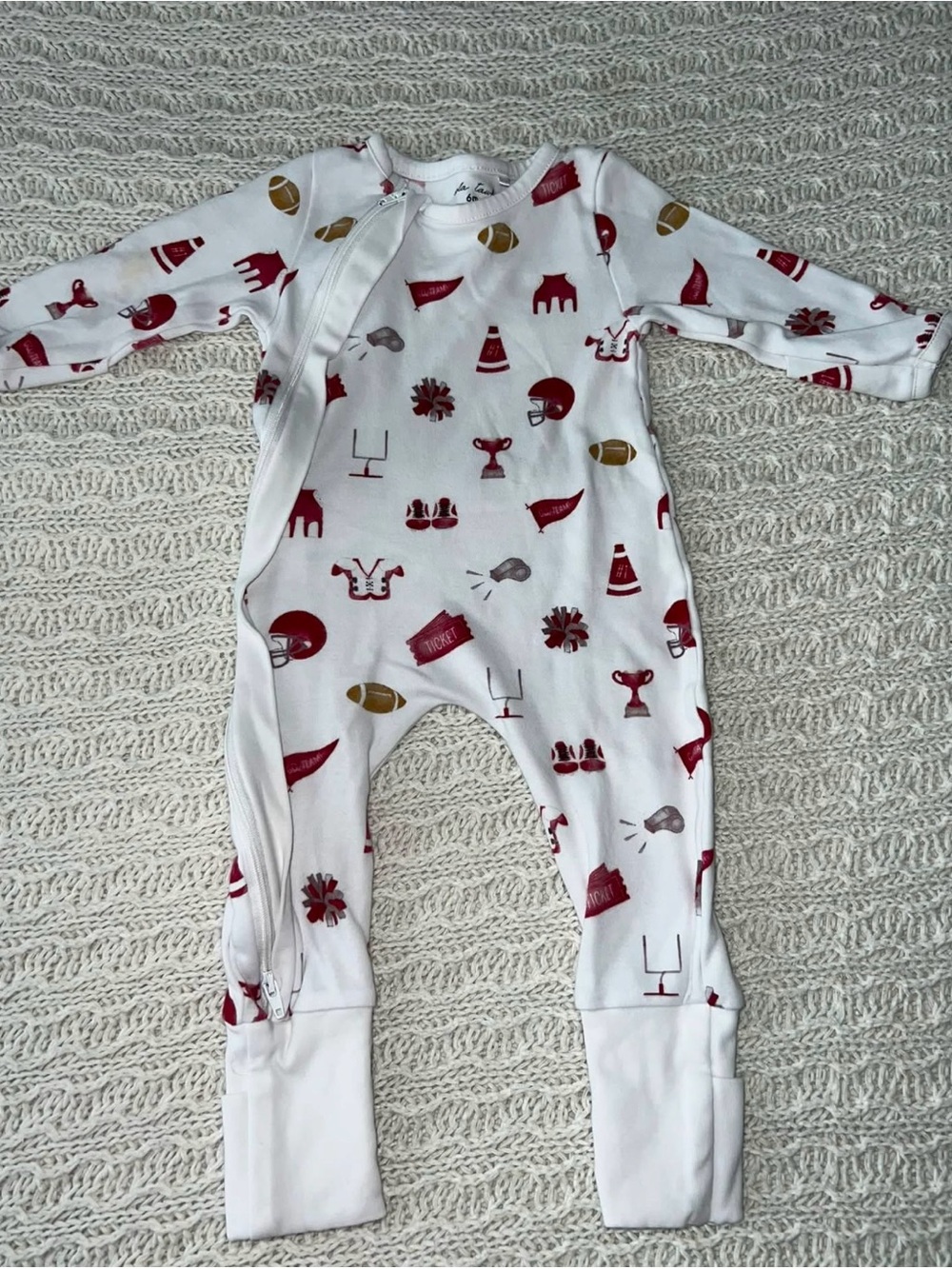Nola tawk White Football Print Baby Footie One-Piece